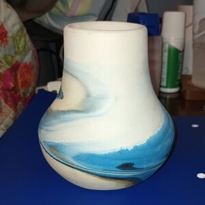 Vintage Nemadji Pottery Abstract Blue Gold Vase